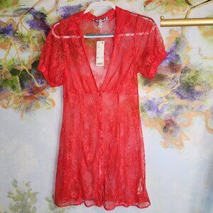 Urban Outfitters Red Button Up Lace Mini Dress M